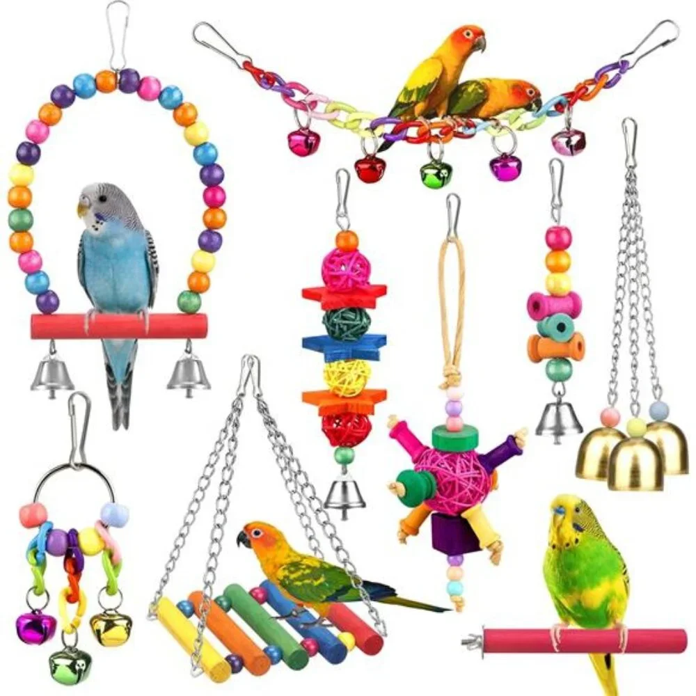 Bird Toys for Conures with Colorful Ladder Hammock Bird Cage Accessories Bird